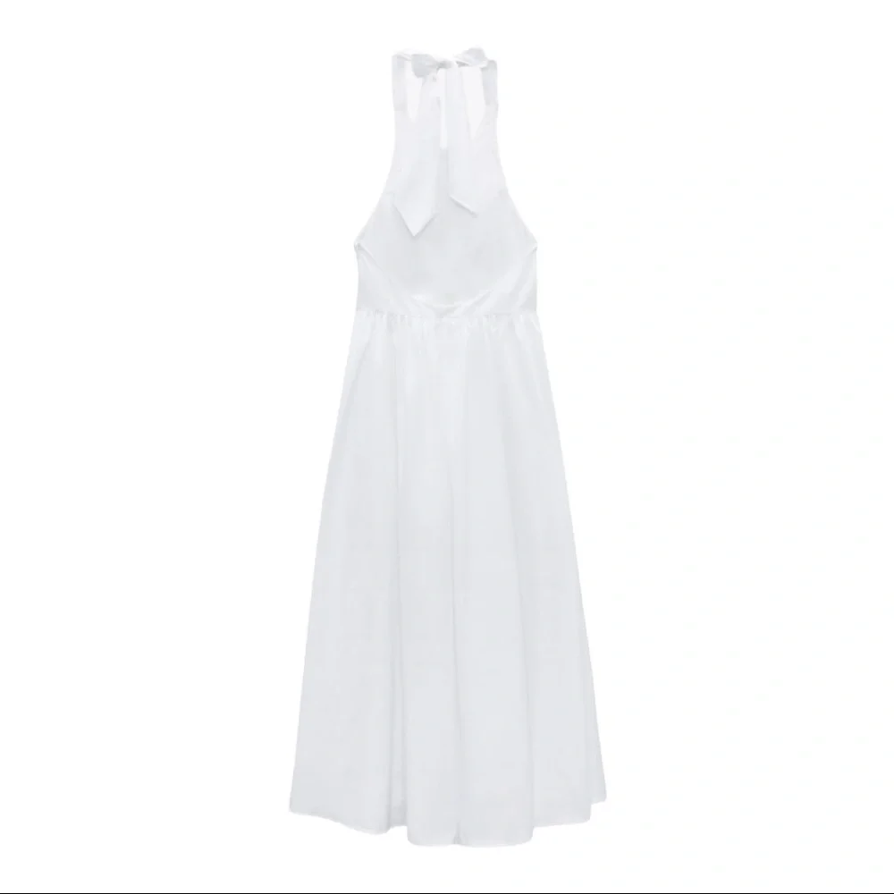 Zara Poplin Tie Halter Neck Midi Dress White Wedding Capsule Closet XL NWT - Picture 9 of 16